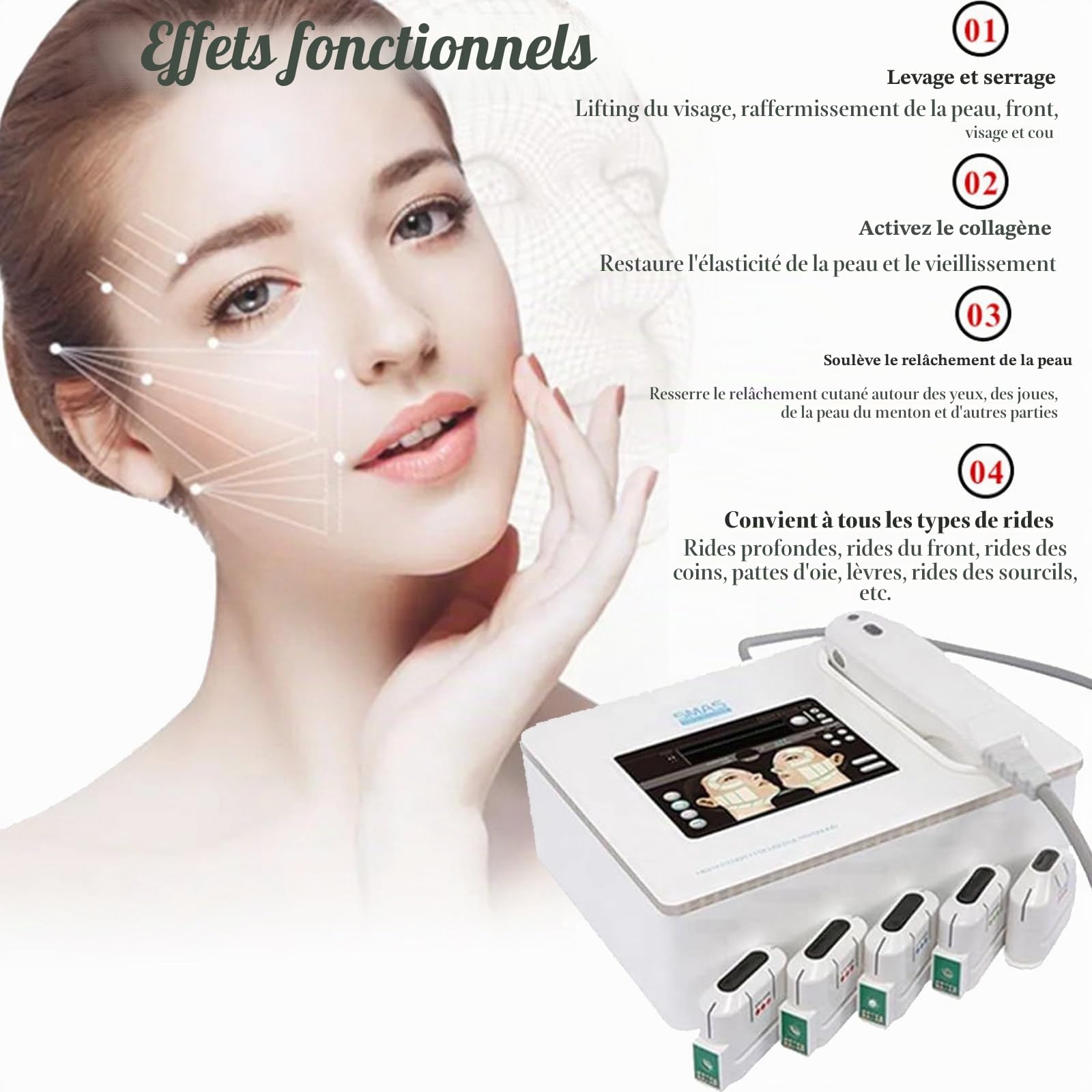 Machine De Beauté 7d Hifu Anti-Rides Pour Lifting Du Visage Et Raffermissement De Peau,Machine Amincissante Focalisée à Haute Intensité Pour Corps,Resserre Ridules,Rajeunissement De Peau,3heads