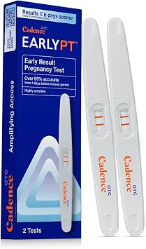 Cadence OTC EarlyPT Early Result Pregnancy Test Strips, Over 99% Accurate, Clear Results in 5 Minutes, Highly Sensitive HCG Test Strips, Detect Up to 6 Days Sooner Pack of 2