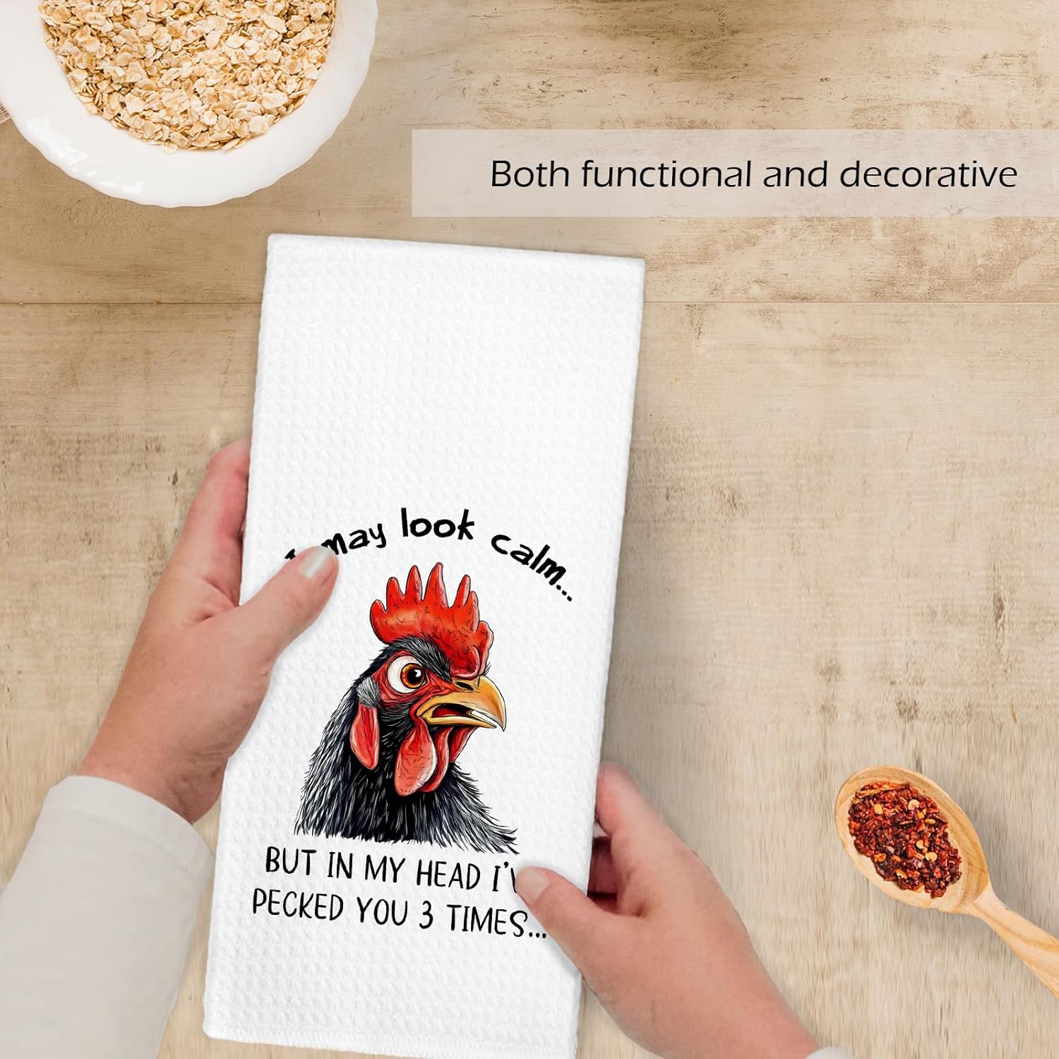 Funny Chicken Kitchen Towels, Chicken Lovers Gifts Dish Hand Tea Towels, Rooster Gifts for Women Men, Rooster I May Look Calm Farmhouse Decorative Towel for Bathroom Kitchen,16x24 Inch - Image 4