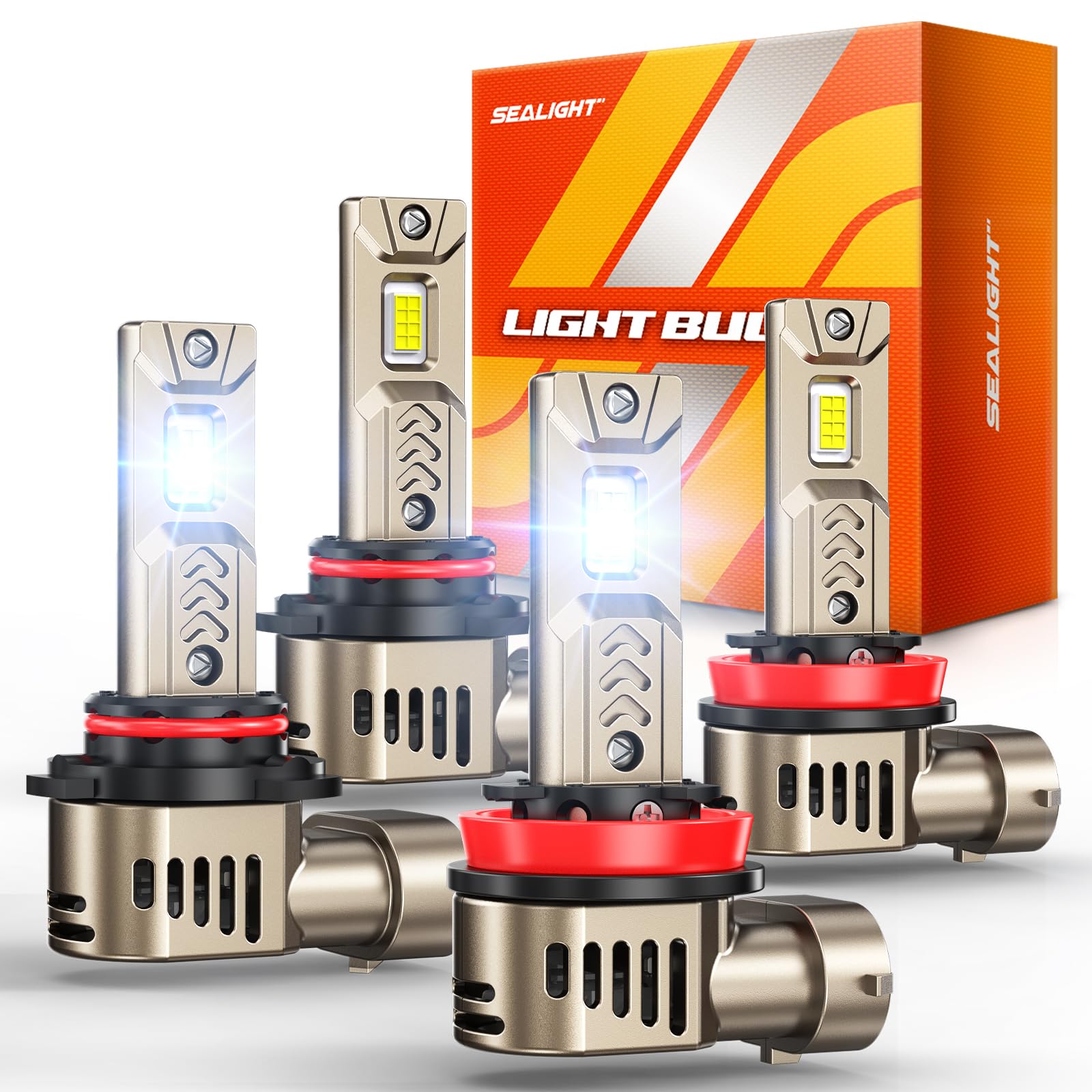 Photo 1 of SEALIGHT 9005 H11 LED Combo for Driving Light Bulbs, 90,000LM Super Bright Bulb 10X Brigher than Origin, 6500K White 1:1 Real Size HB3 H8/H9 LED Bulb, Plug and Play, Pack of 4
