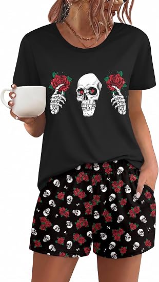 Ekouaer Women's Pajama Sets 2 Piece Short Sleeve Tops and Soft Shorts Pjs