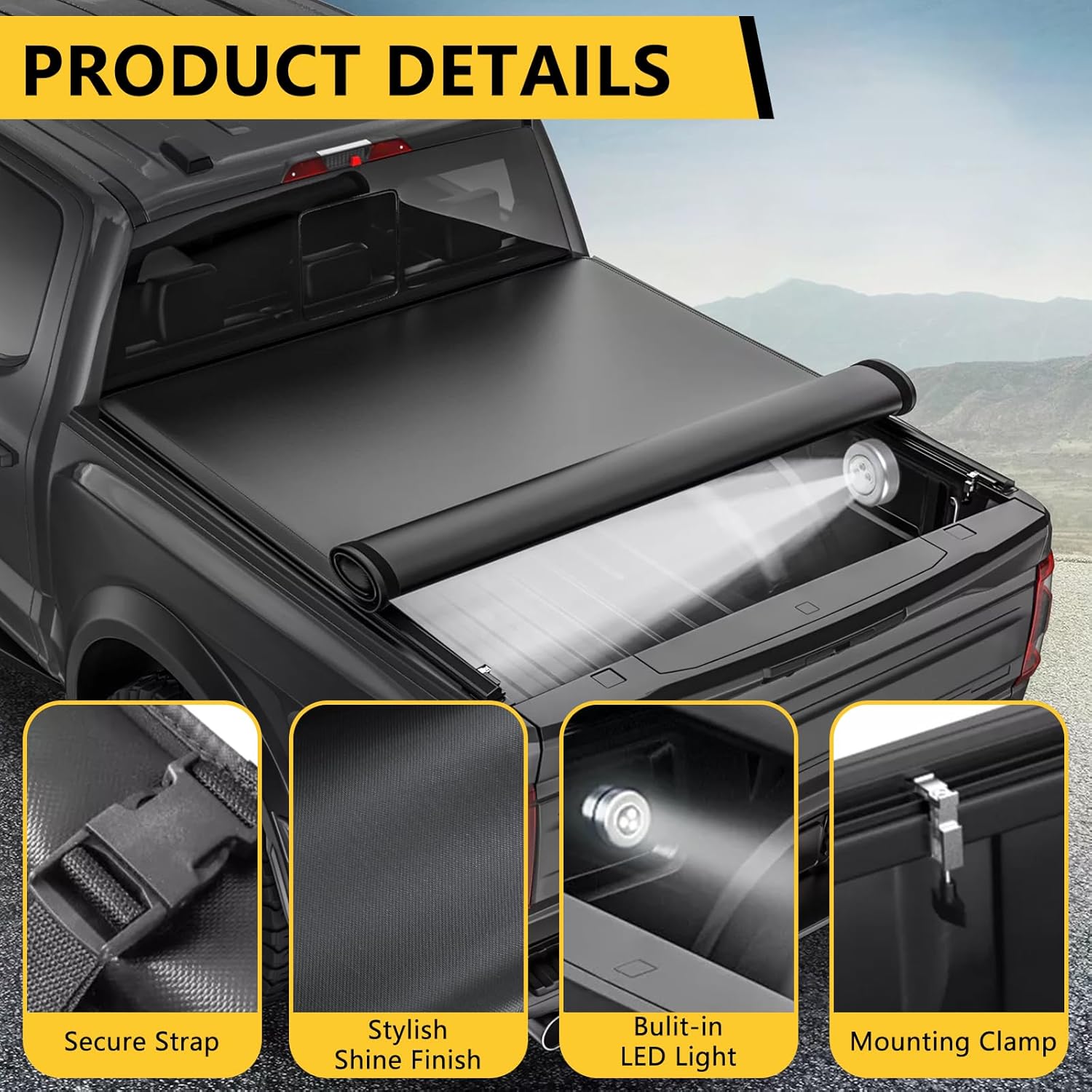 PENSUN Soft Roll Up Truck Tonneau Cover Compatible with 2015-2024 Ford F150 F-150 5.5FT Truck Bed Cover