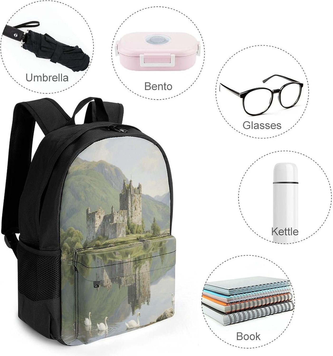 Highland Lakes And Castles Backpack Daypack Travel Backpack | Lightweight Casual Laptop Backpack for Women Men Aesthetic Travel Bag for Weekender Business Hiking Outdoor