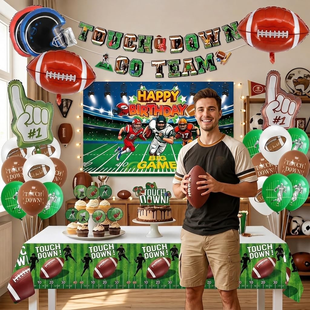 Football Birthday Party Decorations, 41Pcs Party Supplies with Backdrop image 3