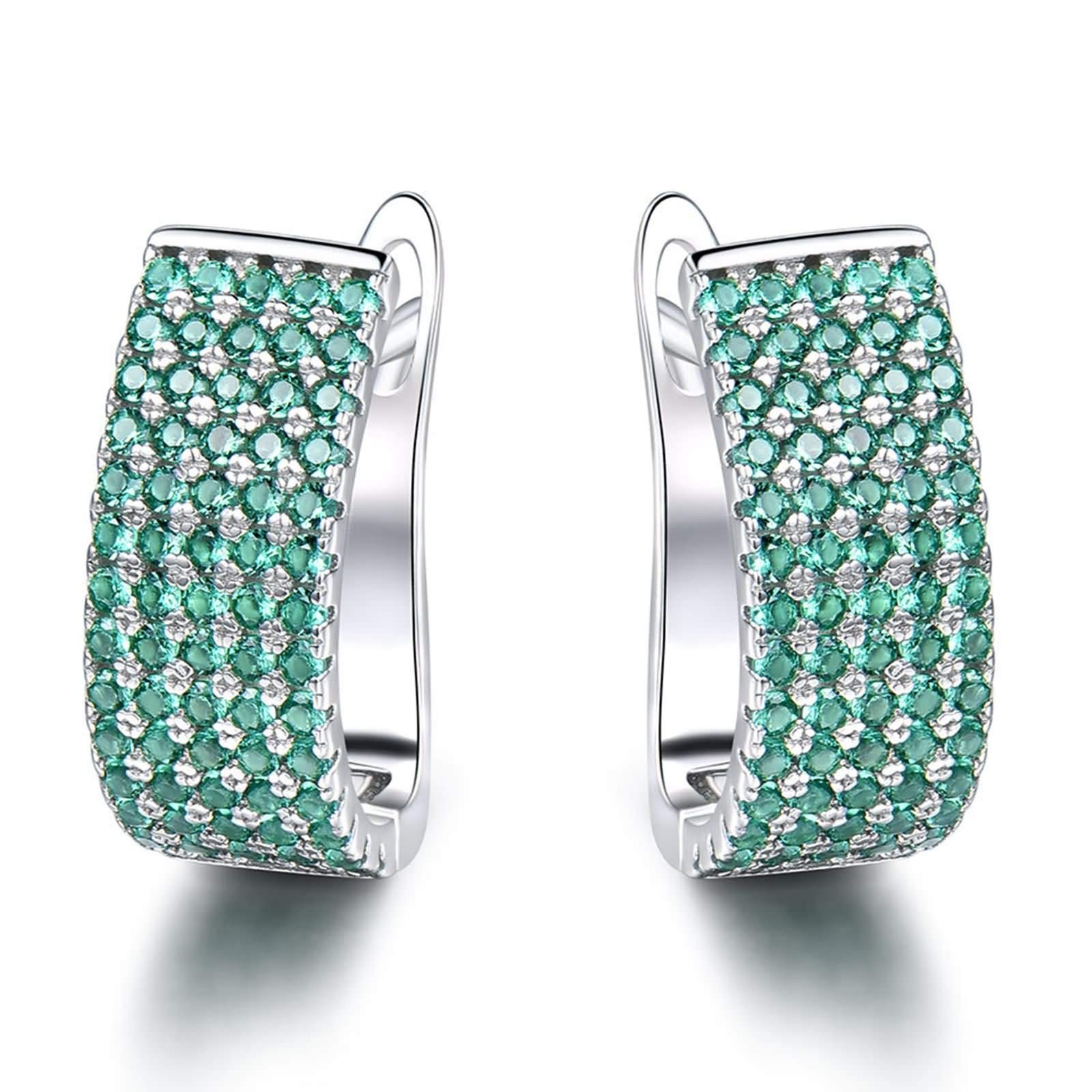 Boucles d'oreilles argent pavé émeraude au design chic