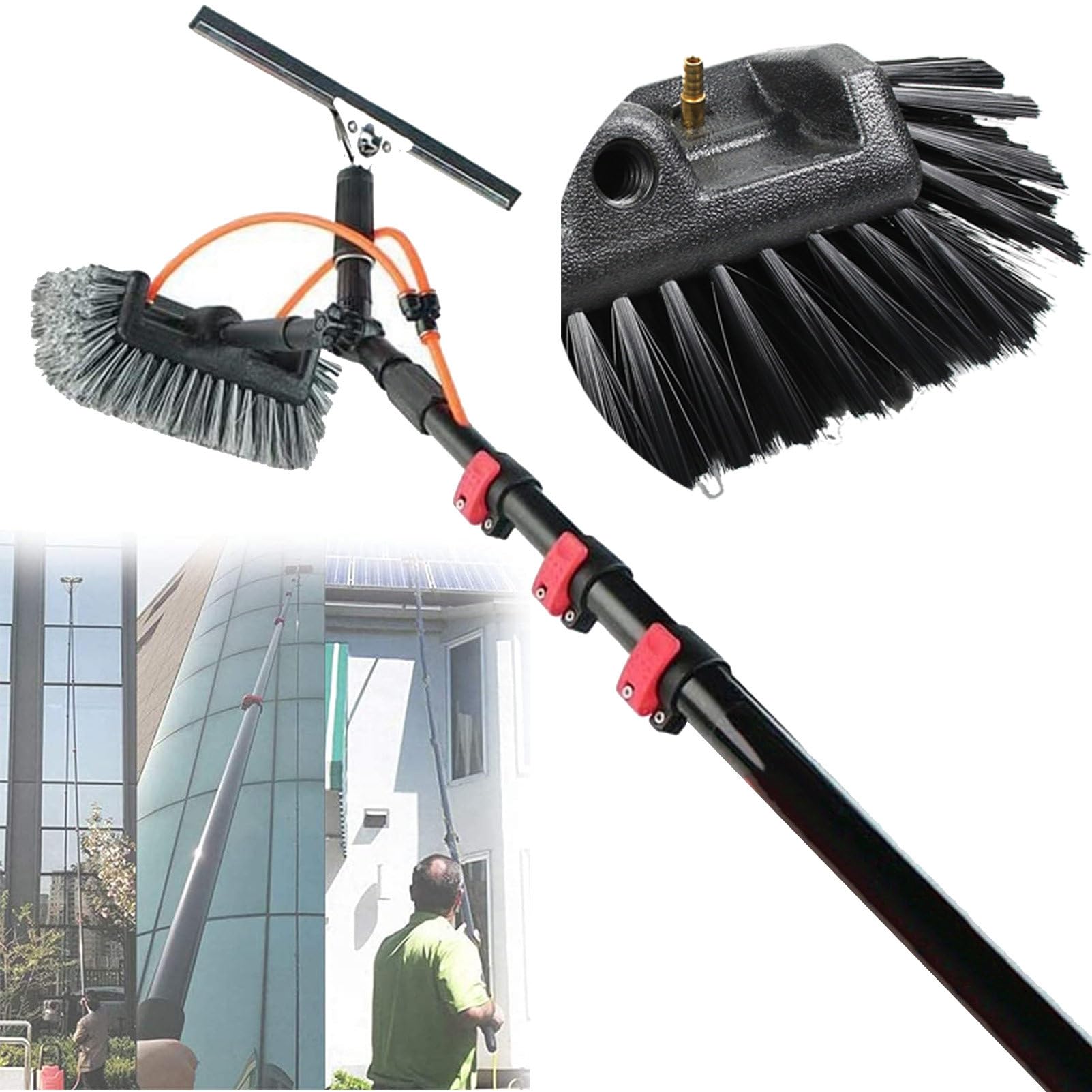 DUANHOZ Window Cleaning Rod, Inlet Telescopic Brush With Squeegee for Cleaning Photovoltaic and Solar Panels 12 M Rod 50 Cm Brush Head,35cmbrushhead-7.2M/24FT