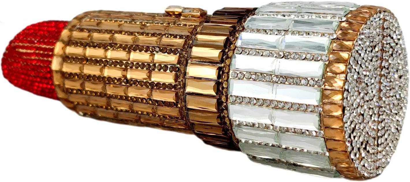 Novelty Mini Lipstick Shape Women Crystal Clutch Evening Bag,Party Prom Dinner Rhinestone Clutch Purses and Handbags