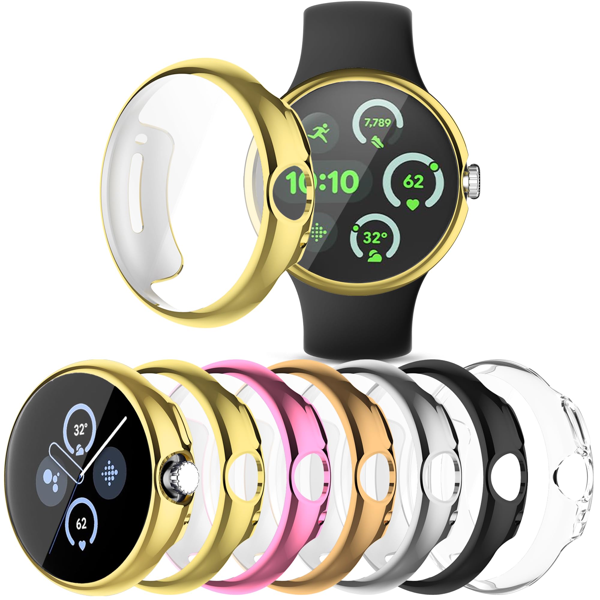 Wugongyan 6 Pack Screen Protector Case Compatible with Google Pixel Watch 3 (2024) 45mm Soft TPU Plated Full Protective Cover (Neutral Colors, 45mm)