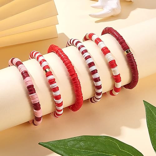 Vista 4 de Ornaland Heishi Surfer - Juego de pulseras elásticas de arcilla polimérica Heishi, pulseras elásticas de estilo bohemio, joyería de playa de verano