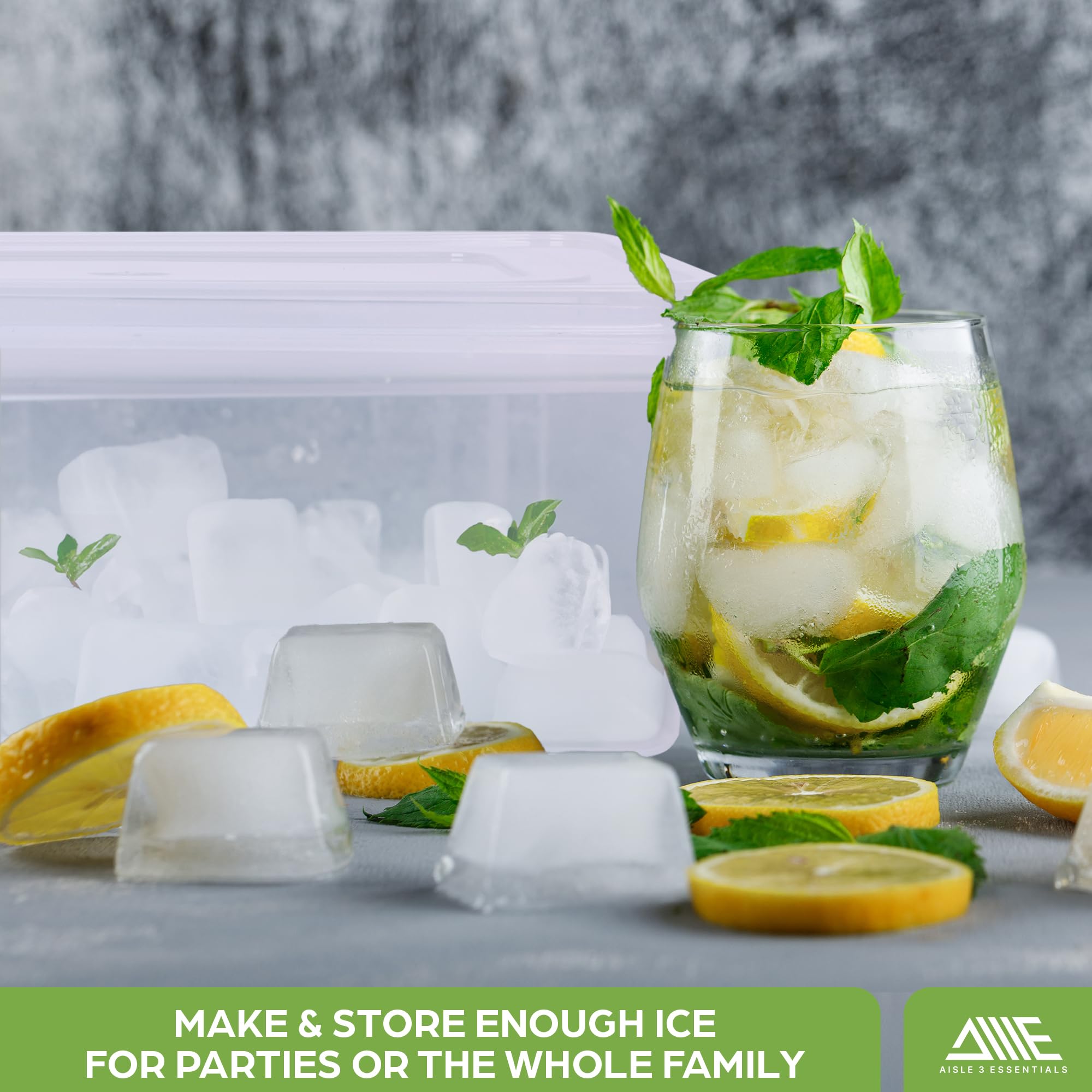 Juego combinado de cubo de hielo y 4 bandejas, contenedor grande y tapa cubierta, 4 bandejas de silicona y apilables para cubitos de hielo, pinzas y cuchara de hielo incluidas (4