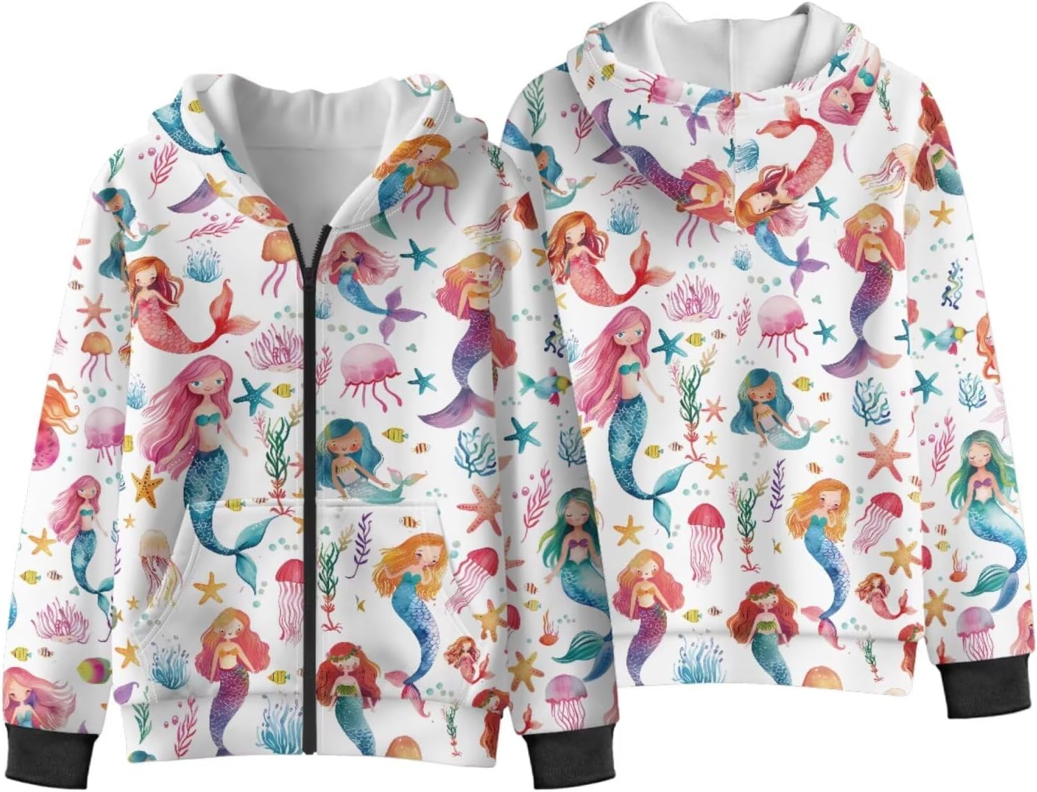 Girls Long Sleeve Full Zip Hoodie with Pockets Warm Hooded Sweatshirt Kids Comfy Jackets for School Winter