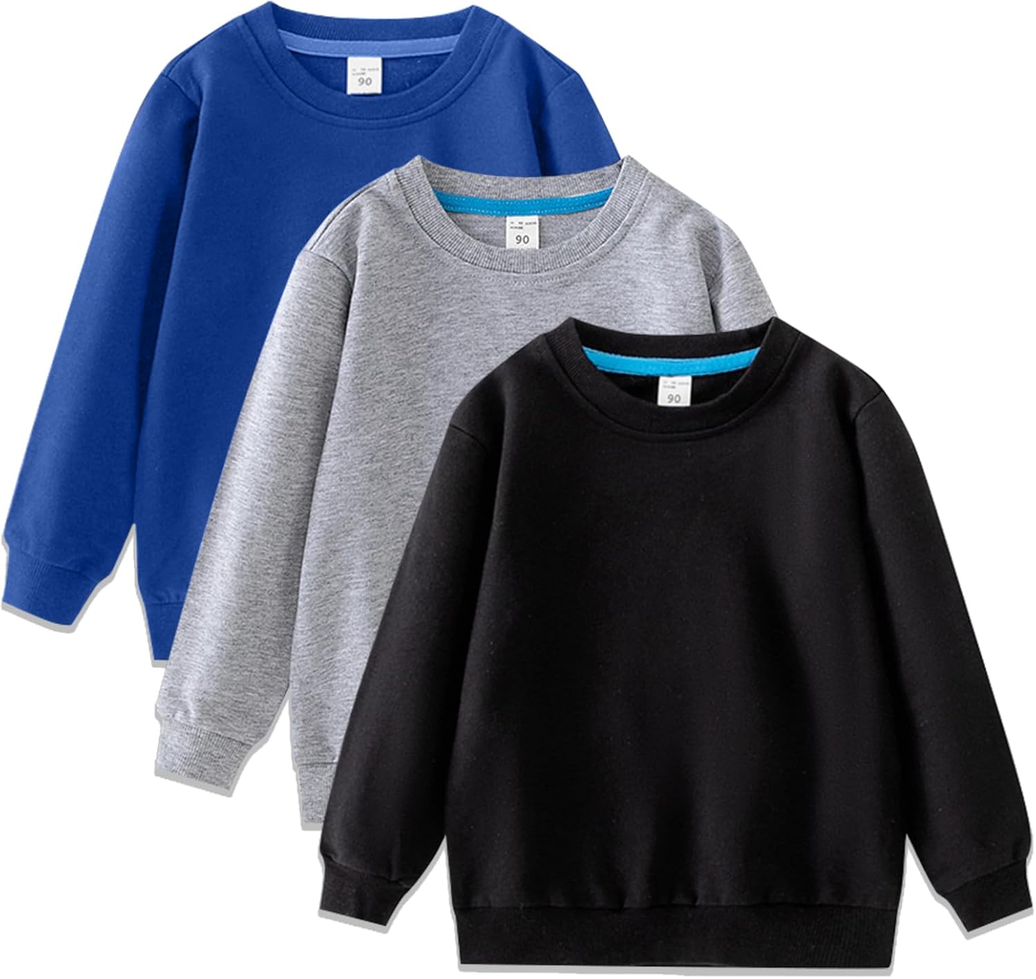 3-Pack Boys Crewneck Sweatshirt Long Sleeve Cotton Pullover Tops Thin Sweatshirts for Kids(2-12 Years)
