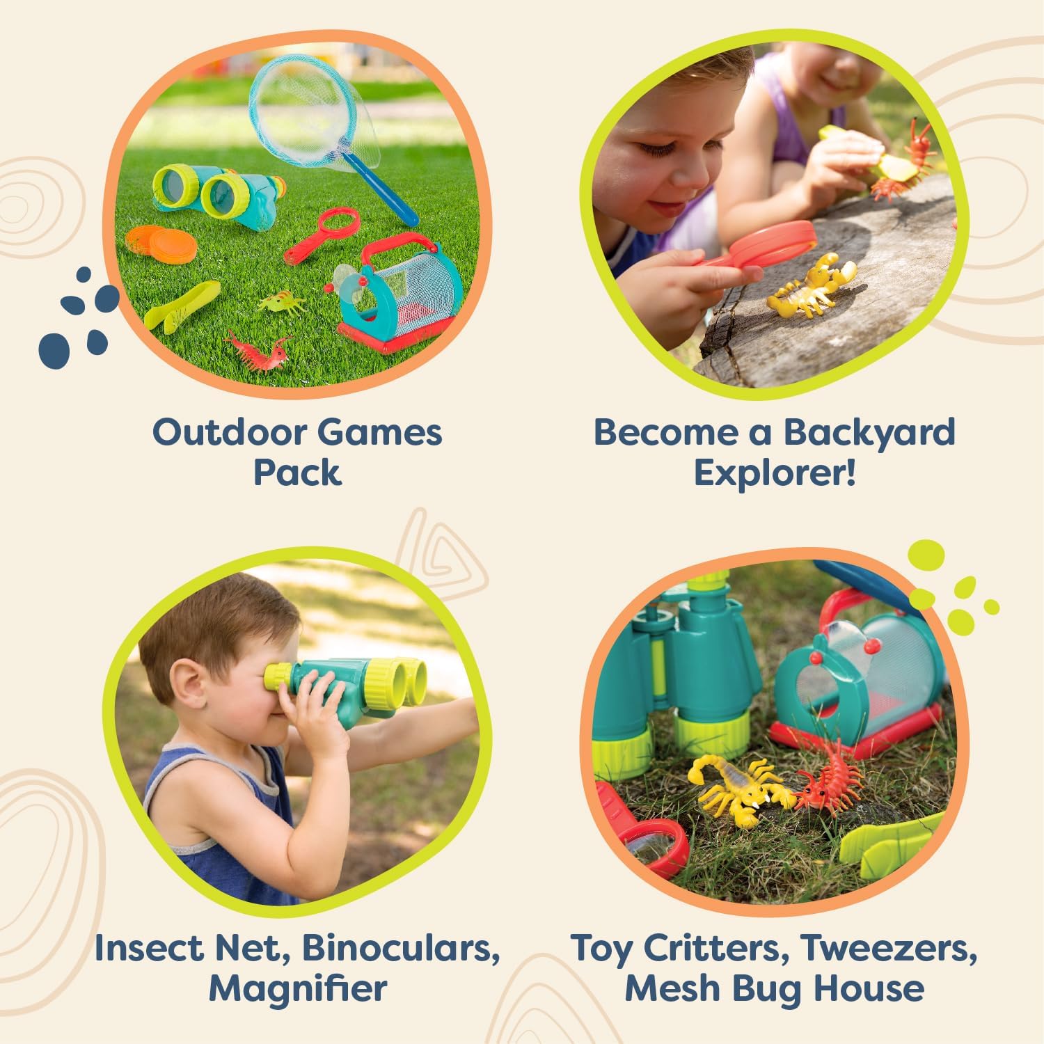 B. toys – Kids' Explorer Kit – Outdoor Toys with Insect Net, Binoculars & Magnifier for Bug Catching Adventures – Includes Backpack – 4+ Years