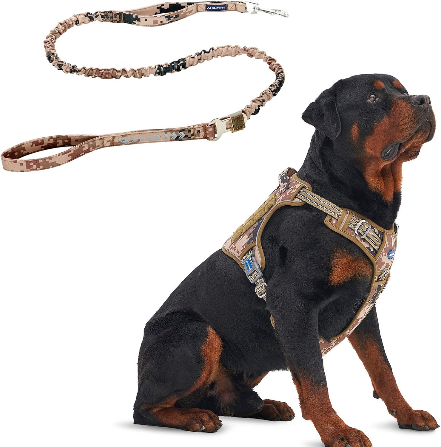 Auroth Tactical Dog Harness with Heavy Duty Dog Leash for Large Breed Dogs, No Pulling Reflective Dog Training Vest