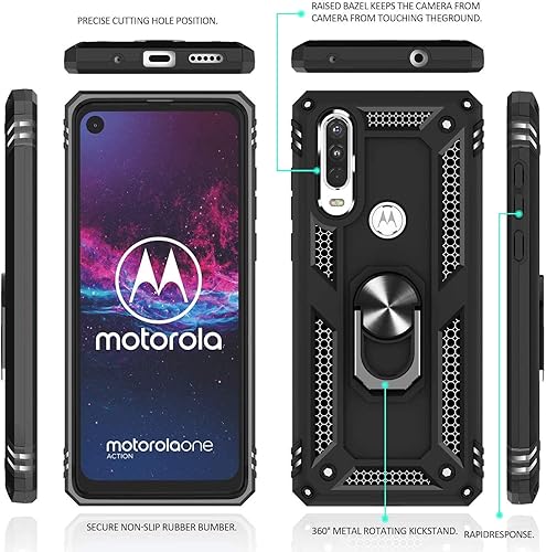 Miniatura 6 de Funda para Motorola Moto P40 PowerMoto One Action, 360 grados con anillo giratorio con función atril híbrida resistente de doble capa a prueba de