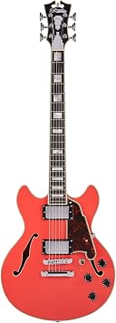 DAngelico DAPMINIDCFRCSCB Premier Mini 6 String Semi-Hollow-Body Electric Guitar w/Stopbar Tailpiece - Fiesta Red
