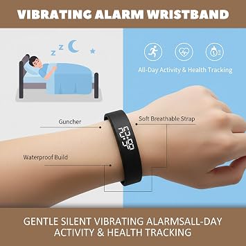 Gcroet Vibrating Alarm Watch with Silent Wristband for Heavy Sleepers, Waterproof Fitness Trackers with Body Temperature Monitor, Smart Watch for Men Women Black..