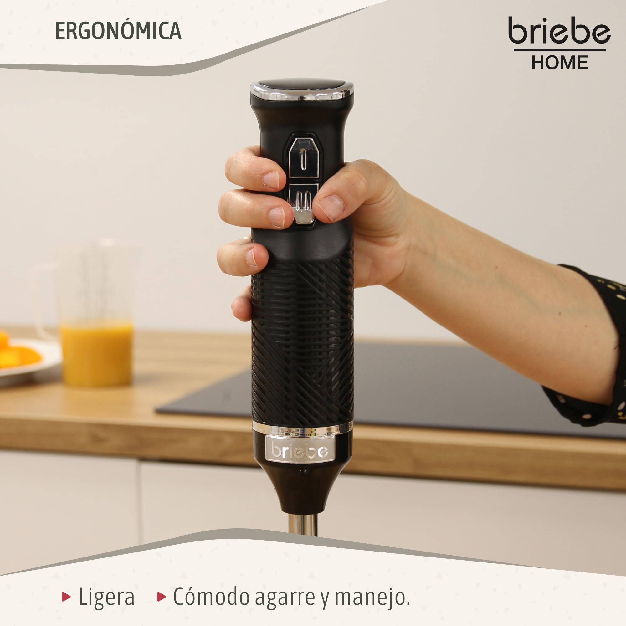 briebe Elegance Set Batidora de Mano 600W, 2 Velocidades Pie Desmontable Acero Inoxidable + Batidora de Varillas Eléctrica 400W, Amasadora de Mano Especial Repostería 5 Velocidades + Turbo (Negro)
