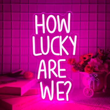 How Lucky Are We Neon Sign, Romantic Quote Pink Anniversary Quote Neon Sign LED Wedding Backdrops Engagement Party Neon Light, for Motivational Wall Decor Inspirational Quote15.3 * 8.2 In