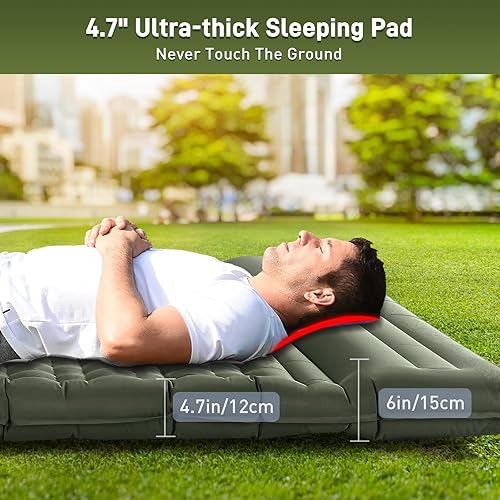 Miniatura 4 de Elegear Colchoneta de dormir doble para campamento, 4.7 pulgadas, ultra gruesa, para 2 personas con almohada con bomba de pie integrada, alfombrilla
