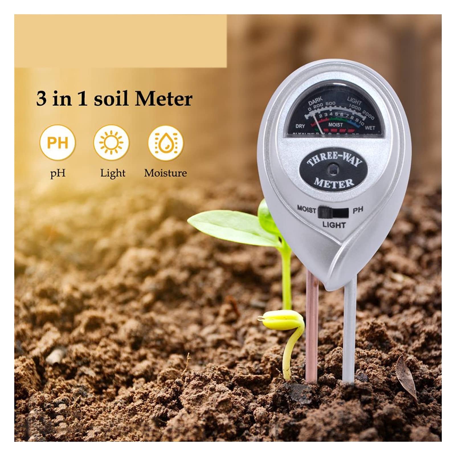 Testeur d'humidité 3 en 1 sol pH eau humidité compteur accidentielle rayon de soleil plantes fleurs testeur humide instrument outil