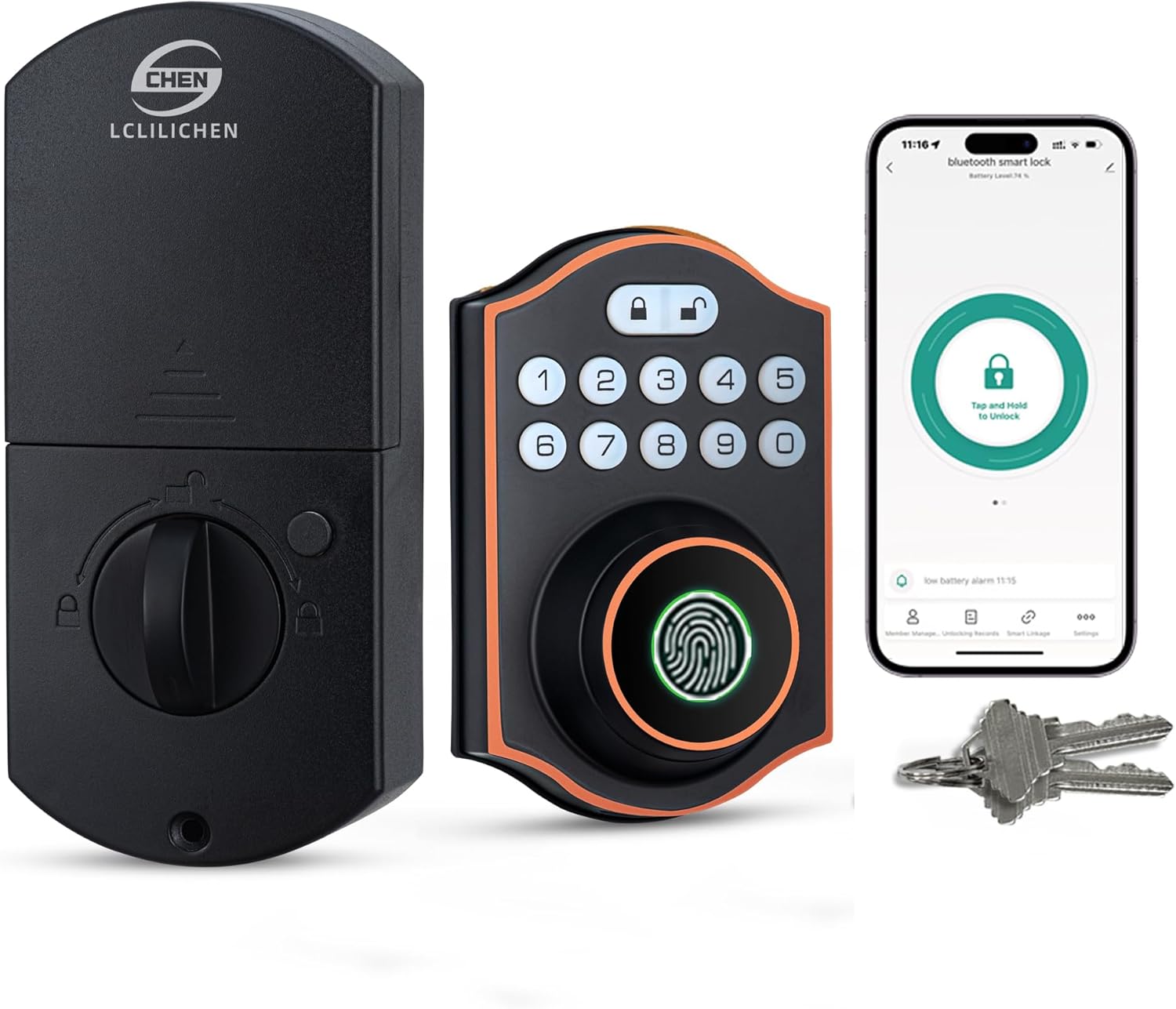 CHEN LCLILICHEN Smart Fingerprint Door Lock, Keyless Entry Deadbolt with Electronic Keypad, Bluetooth App Control, One Time Code, IP65 Weatherproof, for Front Door/Home/Office (Oil Rubbed Bronze)