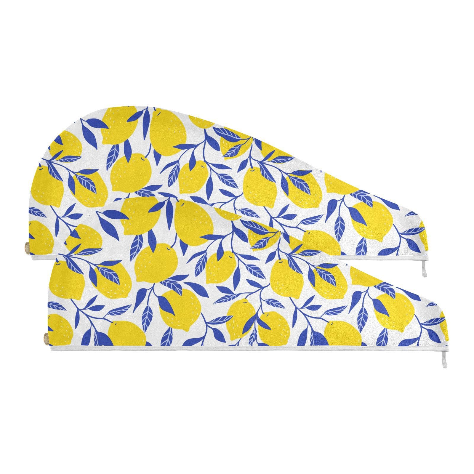 Youjuner Women's Multicoloured Hair Towel Wrap Yellow Lemon Pattern Rapid Drying Turban Hair Towel Super Absorbent Head Towel For Girl