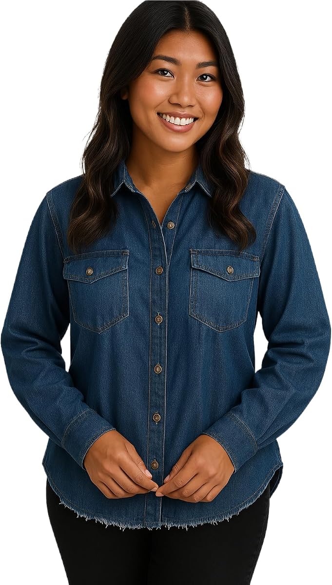 Free Folks Women's Denim Shirt, Slim Fit, Casual Style, Short Sleeve, Size XS-L, Factory-Direct Pricing, Wholesale Prices