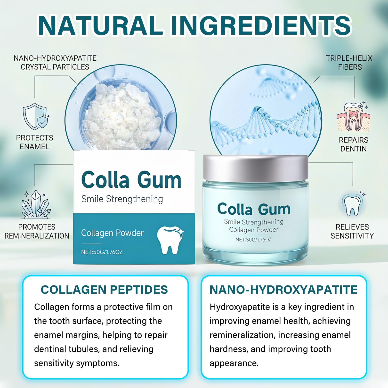 KutaKuta 3 PCS Polvo de Colágeno para Encías Colla Gum, Polvo Blanqueador Dental con Péptidos y Nano-Hidroxiapatita, Polvo de Colágeno para Encías y Dientes para Cuidado Diario - 4