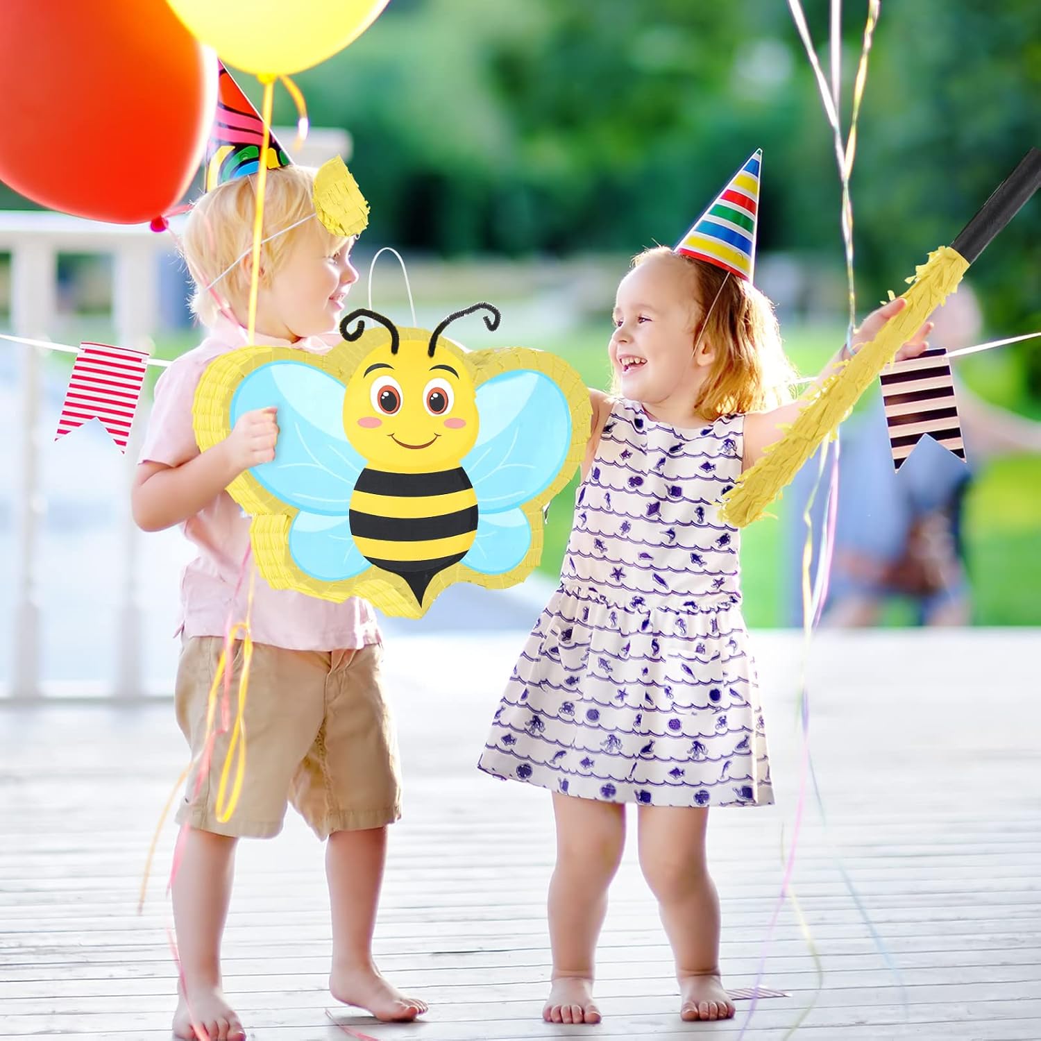 Capoda Bees Themed Piñata Bees Themed Party Piñata with Blindfold and Stick for Gender Reveal Party Baby Shower Birthday Animal Theme Game Activity Decoration