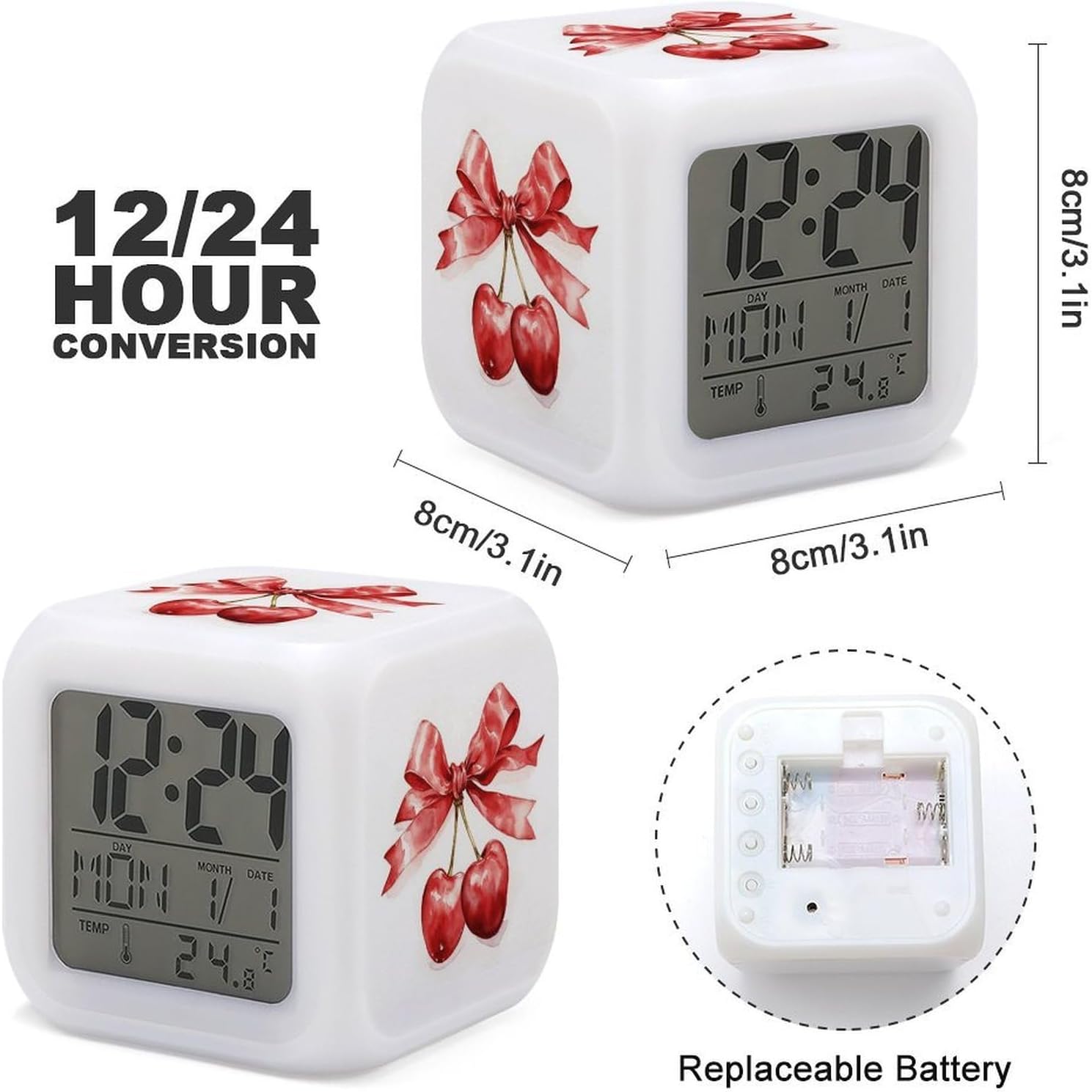 Pink Bow Cherrys Digital Alarm Clock Alarm Clock for Bedroom image 2
