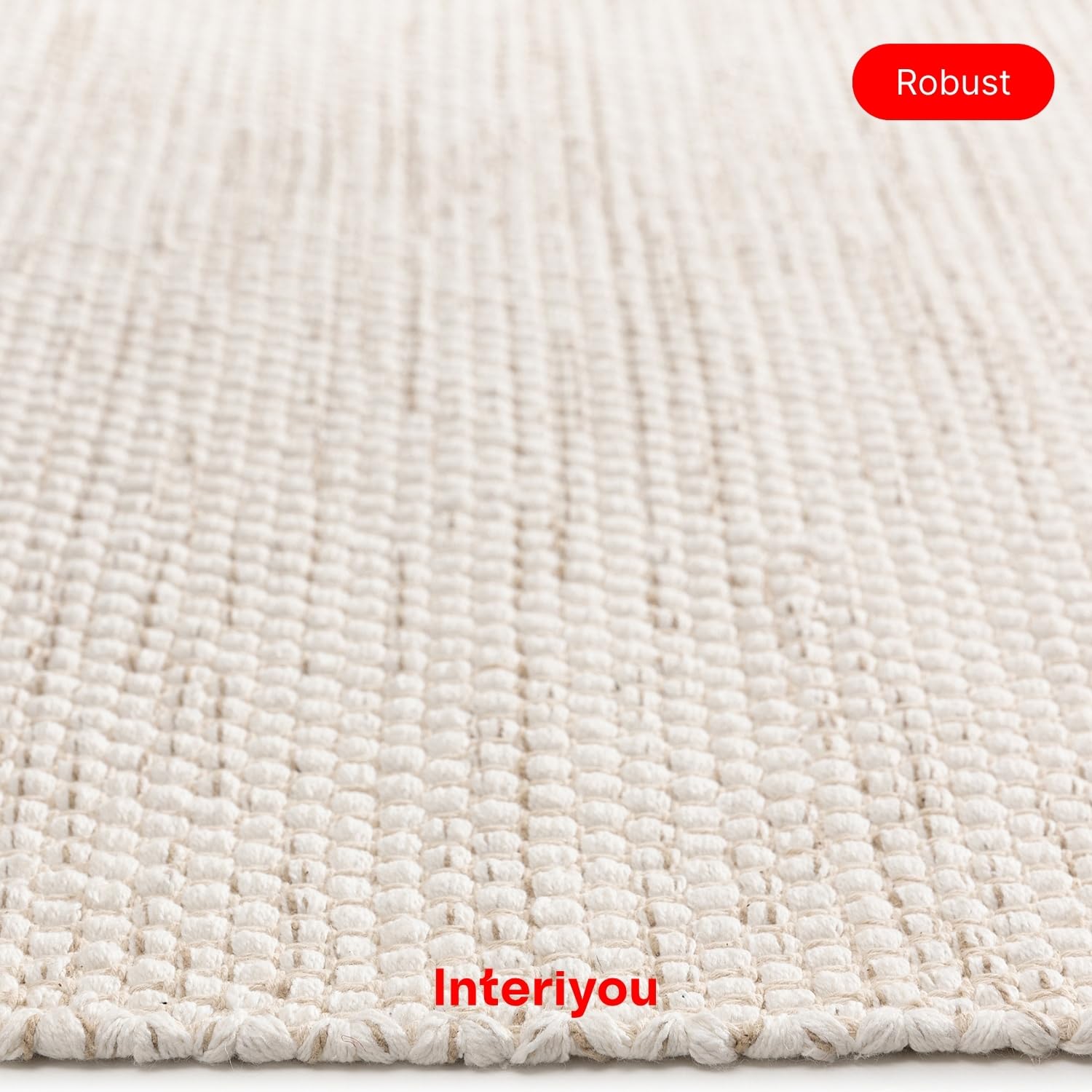 Interiyou handgewebter Baumwollteppich Riga - 120x170 cm Creme - Handwebteppich für Wohnzimmer, Schlafzimmer - 100% Handarbeit Naturfaser Teppich Flachgewebe