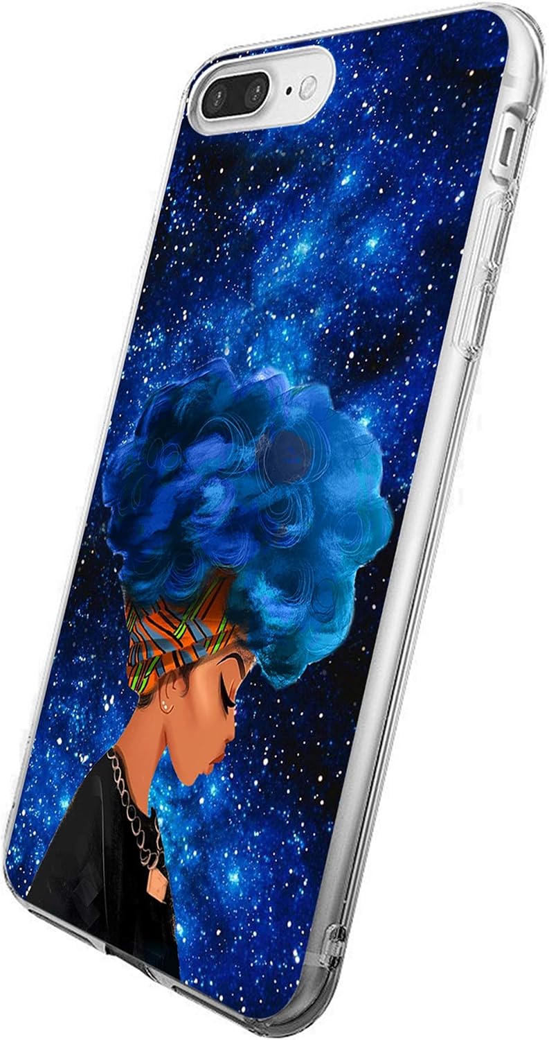 cocomong Case for iPhone 7 Plus iPhone 8 Plus 5.5" Afro Girls Black African American Design Flexible TPU Protective Phone Cover for iPhone Anti-Scratch-Drop Shockproof Bumper Gift for Women Girls