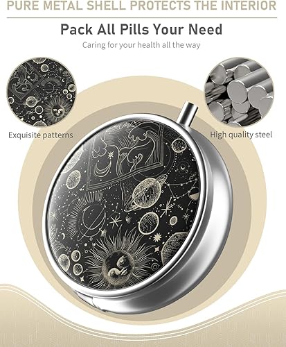 Miniatura 4 de Pastillero con 3 compartimentos, portátil para viajes, con espejo, compacto y lindo, cabe en bolso y bolsillo, organizador de medicinas y vitaminas