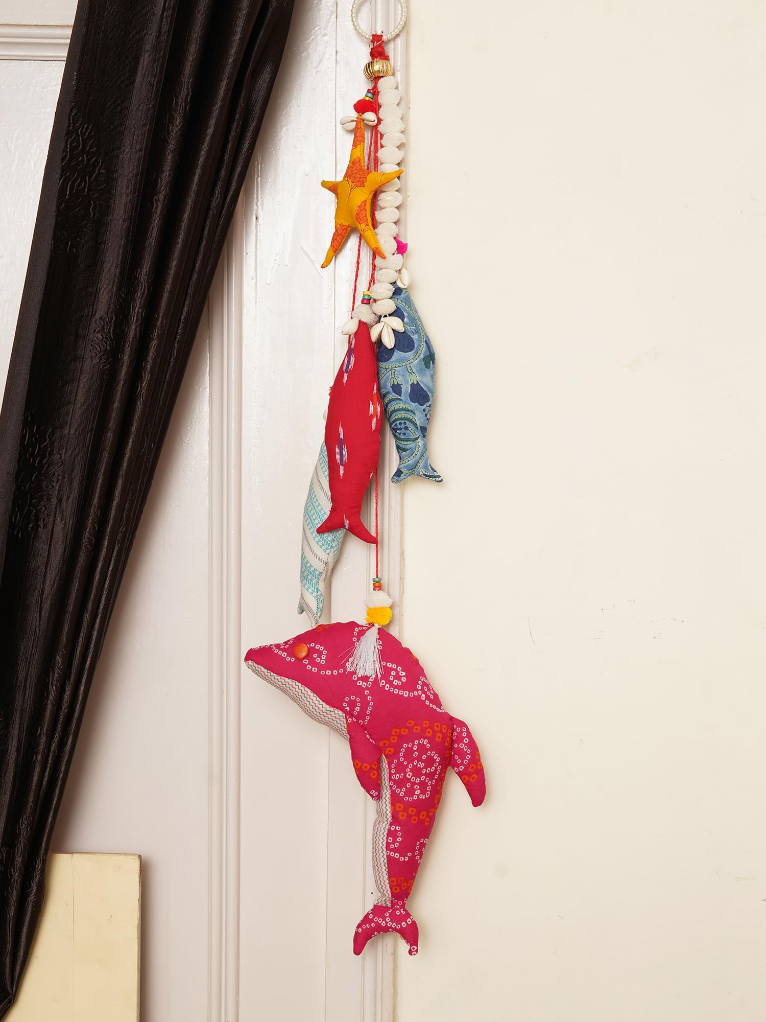 Fabric Fitoor Multicolour Handcrafted Decoratives Three Fishes One Dolphine & Star Fish Wind Chimes-image-40