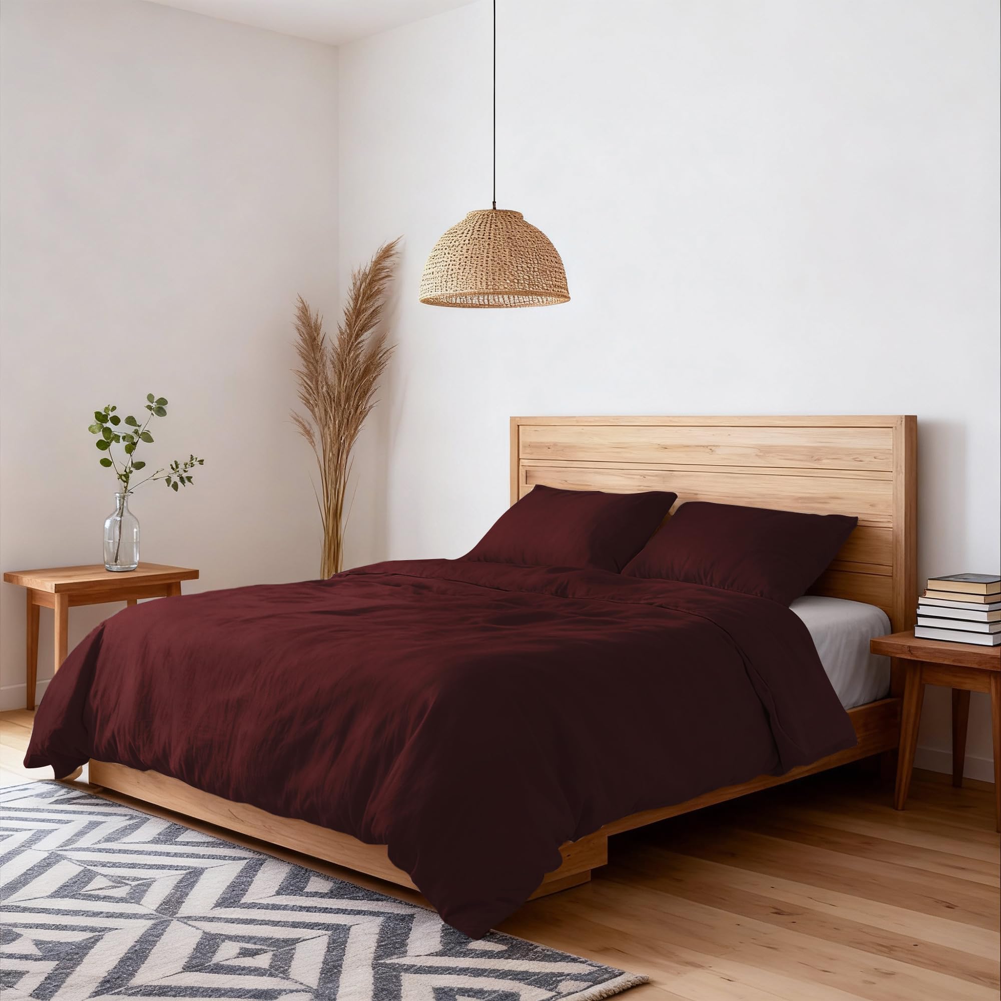 Housse de couette double 250x200 effet water washed bordeaux