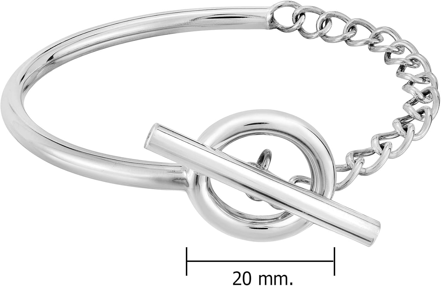 AeraVida Chic Half and Half Chain and Bangle Open Circle .925 Sterling Silver Toggle Bracelet | Silver Charm Bracelets for Women | Bracelet Jewelry Gifts - Image 4