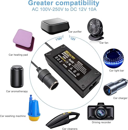 Miniatura 5 de BYGD Convertidor de CA a CC, 120 W, 10 A, 110 V a 12 V, adaptador de corriente para aspiradora de coche y otros dispositivos de coche