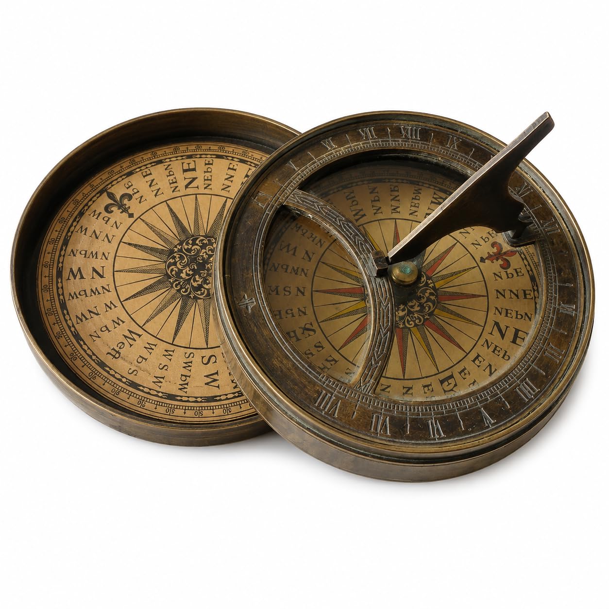 THOR INSTRUMENTS Reloj de sol del siglo XVIII con acabado de bronce antiguo y brújula, rústico, vintage, decoración del hogar
