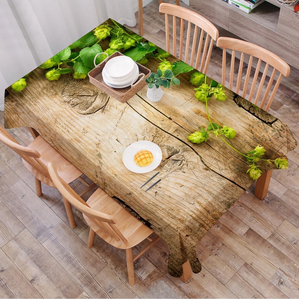 Tovaglia Effetto Legno 300x150 Tovaglia Antimacchia Rettangolare Foglie Verdi Tovaglie lavabile Stile Country Copritavolo in Poliestere Impermeabile per Cucina Feste A-7308
