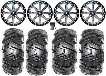 Bundle - 9 Items MSA Lok 14" ATV Wheels 28" Moto MTC Tires [4x156 Bolt Pattern 3/8x24 Lug Kit]