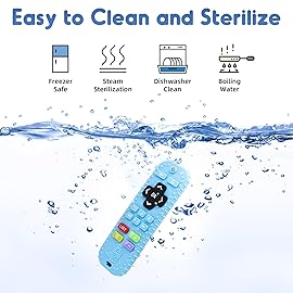 Teething Baby Toys 3-6 Months, Soft Silicone Remote Control Teethers Toys for Babies 6 to 12 Months, Teething Infant Chew Set for Newborn Boys Girls Baby Shower Gifts, Blue