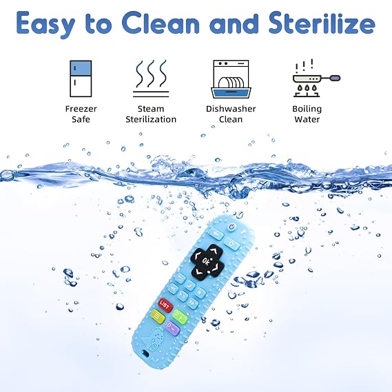 Teething Baby Toys 3-6 Months, Soft Silicone Remote Control Teethers Toys for Babies 6 to 12 Months, Teething Infant Chew Set for Newborn Boys Girls Baby Shower Gifts, Blue