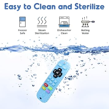 Teething Baby Toys 3-6 Months, Soft Silicone Remote Control Teethers Toys for Babies 6 to 12 Months, Teething Infant Chew Set for Newborn Boys Girls Baby Shower Gifts, Blue