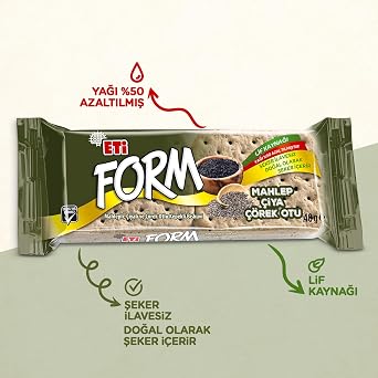 Bran Biscuits with Meat Form Mahlepli Çiyalı and Black Cumin 40 g x 24 Pieces