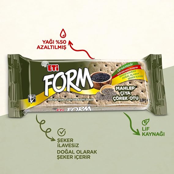 Bran Biscuits with Meat Form Mahlepli Çiyalı and Black Cumin 40 g x 24 Pieces