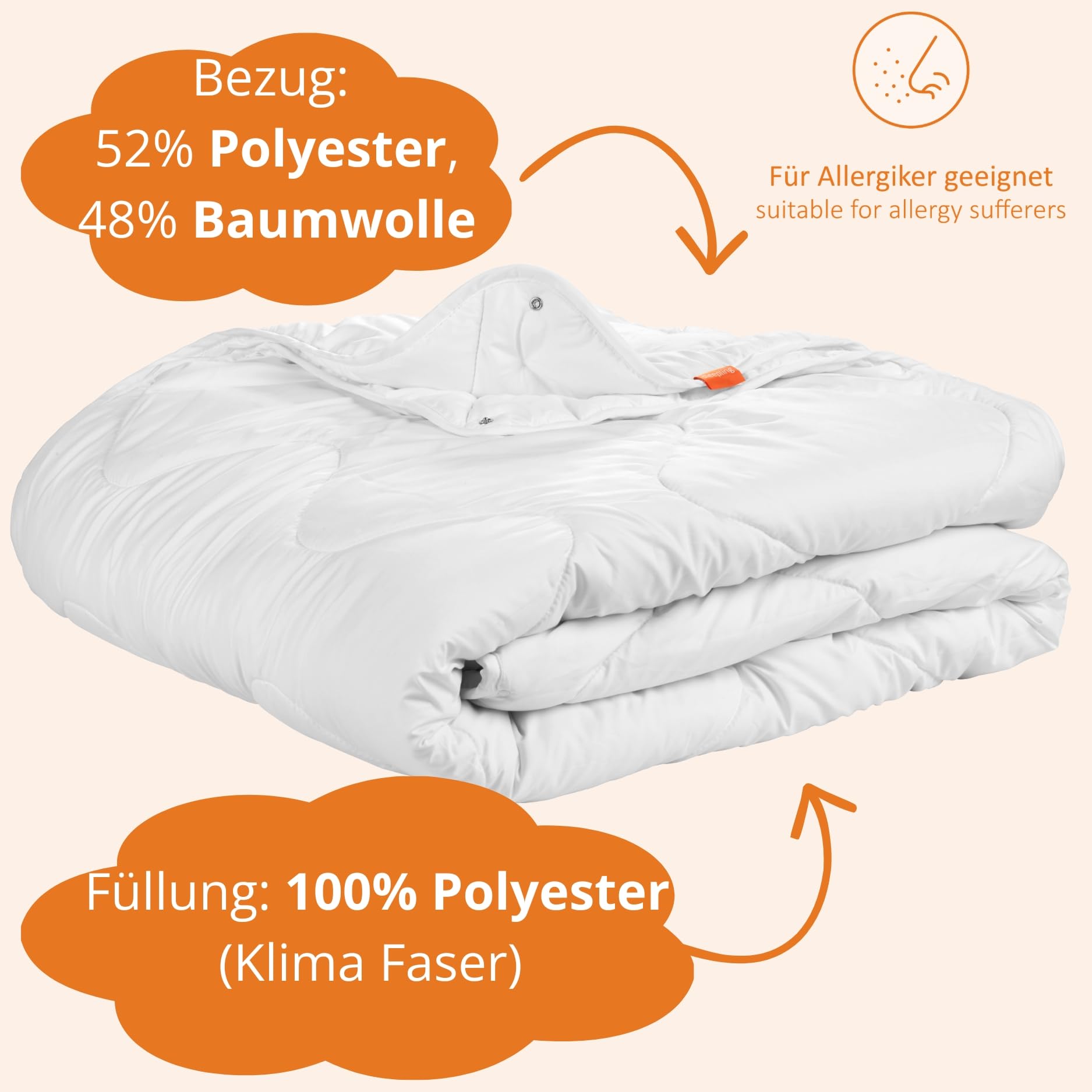 sleepling 4 Jahreszeiten Bettdecke 135x200 cm, Made in EU, Oeko-TEX 100, Waschbar 60 Grad, Vierjahreszeiten Steppdecke 135 x 200, Baumwollmischgewebe, Basic 200