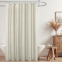 Vista 26 de KOUFALL Cortina de ducha verde para baño, juego de cortina de ducha de lino bohemio lavable e impermeable con ganchos, 72 x 72 pulgadas de largo