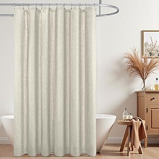 Textured Fabric Shower Curtain Liner Set with Hooks Waterproof Luxury Na...