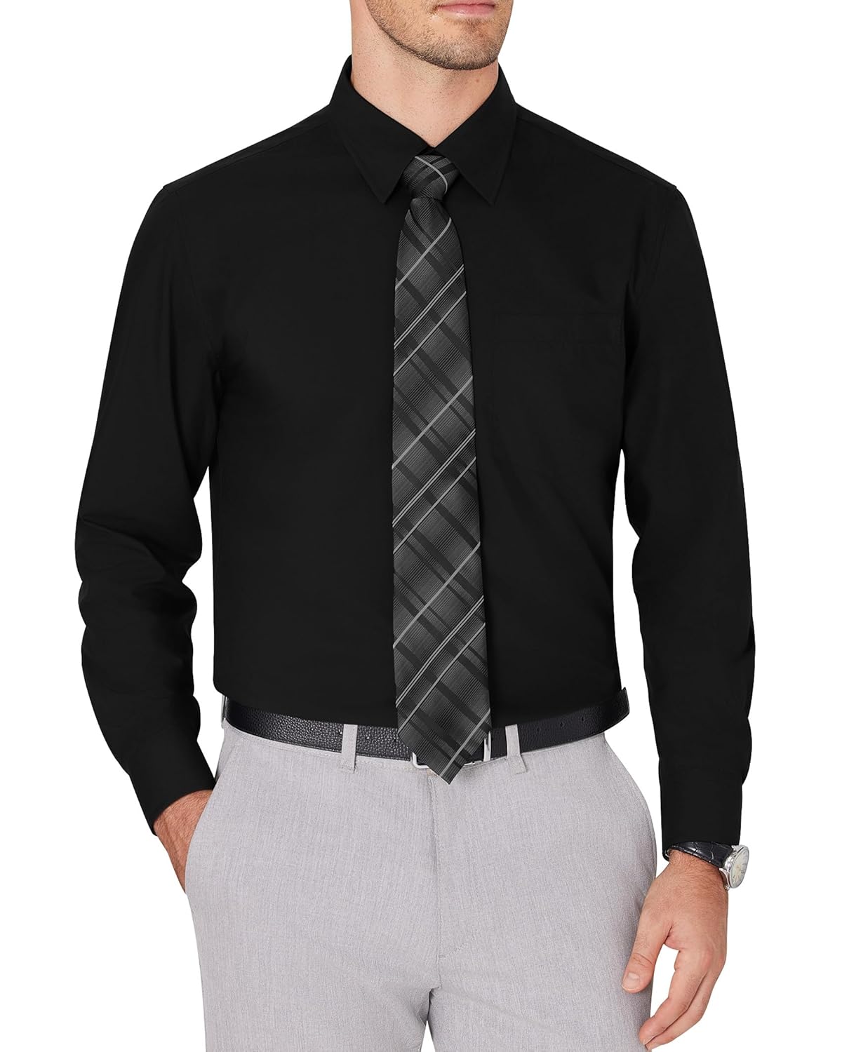 J VER Mens Dress Shirts Wrinkle Free Long Sleeve Formal Shirt Solid Business Casual Button Down Shirts for